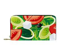 NLWQEKV Leather Wallet for Men,Large Women Change Purse for Card,Green Vegetable Tomato,Zipper Coin Pouch