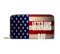 NLWQEKV Leather Wallet for Men,Large Women Change Purse for Card,Vintage Veterans Day USA Flag,Zipper Coin Pouch
