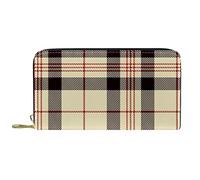 NLWQEKV Leather Zip Long Purse Black & Beige Scottish Plaid Wallet Leather