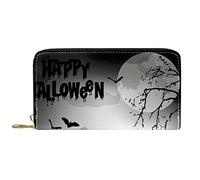 NLWQEKV Leather Zip Long Purse Black Halloween Night Ghost Cat Scarecrow Bat Tomb Wallet Leather