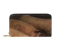 NLWQEKV Leather Zip Long Wallet Fat Pigs Lying on Farm Personalise Purse