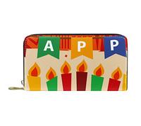 NLWQEKV Leather Zip Long Wallet Happy Kwanzaa with Colorful Candle Personalise Purse