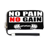 NLWQEKV No Pain No Gain Unisex Leather Wallet Large Capacity Clutch Phone Pocket Purse Credit Card Holder with Wristlet Strap