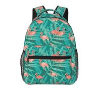 NLWQEKV Pink Flamingos Exotic Birds Tropical Palm Leaves Trees Jungle Leaves Backpack Casual Pack Bag Laptop Backpack With Side Pocket Front Zipper Pocket Bookpack Travel Daypack Picnic Rucksack