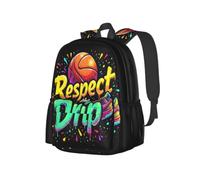 NLWQEKV Respect The Drip Basketball Drip Game Day Backpack 17in | Large Capacity Lightweight Backpack With Multi-Pocket Storage, Durable Straps, Perfect For Travel, Work, Outdoor Adventures