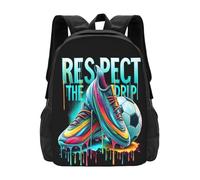 NLWQEKV Respect the Drip Soccer Game Day Backpack Large Capacity 12.5x5.5x16.5 in Lightweight Laptop Travel Bag Durable Stylish Business Work Casual Daypack