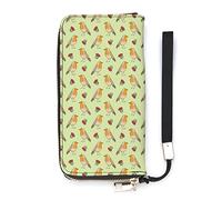 NLWQEKV Robin Redbreast Berries and Leaf Foliage Leather Wallet Large Capacity Clutch Phone Pocket Purse Credit Card Holder with Wristlet Strap for Men Women