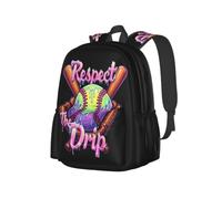 NLWQEKV Softball Respect The Drip Drip Game Day Backpack 17in | Large Capacity Lightweight Backpack With Multi-Pocket Storage, Durable Straps, Perfect For Travel, Work, Outdoor Adventures