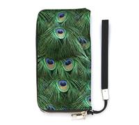 NLWQEKV Tale of The Peacock Tail Wristlet Wallet Leather Long Card Holder Purse Slim Clutch Handbag for Women