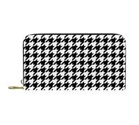 NLWQEKV Wallet Leather Black White Houndstooth Classical Leather Zip Long Purse