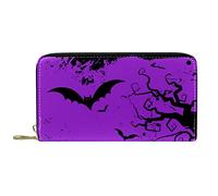 NLWQEKV Wallet Leather Purple Halloween Bats Tree Tomb Leather Zip Long Purse