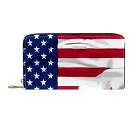 NLWQEKV Wallets for Women and Men Card Holder Bag,Canadian USA Flag Wave,PU Leather Storage Change Large Purse