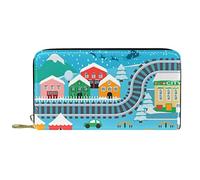 NLWQEKV Wallets for Women and Men Card Holder Bag,Cartoon Train Railway Game mat,PU Leather Storage Change Large Purse