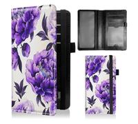 NLZQTTBD Checkbook Cover for Personal Checkbook Men Women Check Book Cover Wallet Cute Pu Leather with Pen Holder Card Slots Elastic Strap with Duplicate Checks, Purple Flower, Checkbook Cover