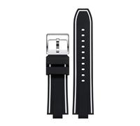 NMASDUYPU Silicone Watch Strap Convex Wristband For 7730 7740 Water Ghost Men 24x11mm 24x12mm Rubber Sport Bracelet(White line-silver,24mm-11mm)
