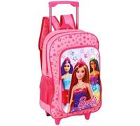 NMB Fashion Foldable Kids Travel Trolley Backpack - Wheeled Carry-On Suitcase Rucksack with Favorite Character Design for Children (Deluxe Barbie and Friends Trolley)