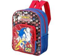 NMB FASHION Kids Character Backpack - Standard, Deluxe with Extra Pocket, & 3D Design Options - Fun & Functional School Bags (Deluxe Sonic The Hedgehog Let's Go! Red and Blue Backpack)
