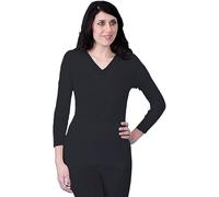 NMB Fashion Women Snowdrop Thermal Long Sleeve Vest Tops - Ladies Long V-Neck Vest - Made in UK (Long Sleeve V-Neck [Medium, Black)