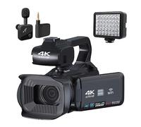 nmbhus 4" Rotate Touch Screen Vlog Camcorder 4K UHD Video Camera For Livestreaming WIFI Webcam 64MP Auto Focus Digital Cameras(128G SD Card,Wireless MIC Light)