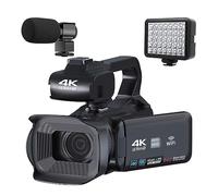 nmbhus 4" Rotate Touch Screen Vlog Camcorder 4K UHD Video Camera For Livestreaming WIFI Webcam 64MP Auto Focus Digital Cameras(64G SD Card,MIC And Fill Light)