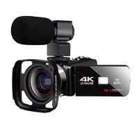 nmbhus 4K HD Night Vision Digital Camcorder 48M Home wifi Live Streaming Camcorder DV Digital Camera(Size:Black+Hood+Mic)