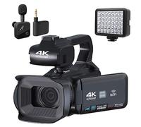 nmbhus 60FPS 4K Vlog Camcorder 64MP Photography Video Camera Live Streaming 18X Zoom AF Digital Recorder 4" Rotate Touch Screen(64G SD Card,Wireless MIC Light)