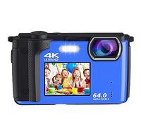 nmbhus Dual Screen 64MP Photography Camera Selfie Recorder 4K UHD Vlog Camcorder 16X Zoom Compact Camera Live Streaming Webcam(With 128G,With 2 Batteries)