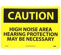 NMC C520AB OSHA Sign, Legend "CAUTION - HIGH NOISE AREA HEARING PROTECTION MAY BE NECESSARY", 14" Length x 10" Height, Aluminum, Black on Yellow