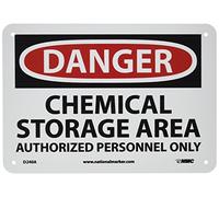 NMC D240A DANGER - CHEMICAL STORAGE AREA - AUTHORIZED PERSONNEL ONLY - 10 in. x 7 in. Aluminum Danger Sign with White/Black Text on Red/White Base