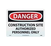 NMC D247RB DANGER - CONSTRUCTION SITE AUTHORIZED PERSONNEL ONLY Sign - 14 in. x 10in. Rigid Plastic Danger Sign, Black/White Text on White/Red Base