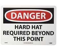 NMC D389AB DANGER - HARD HAT REQUIRED BEYOND THIS POINT Sign - 14 in. x 10 in. Aluminum Danger Sign, Black/White Text on White/Red Base