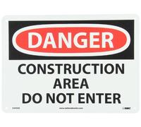NMC D490AB OSHA Sign, Legend "DANGER - CONSTRUCTION AREA DO NOT ENTER", 14" Length x 10" Height, Aluminum, Red/Black on White