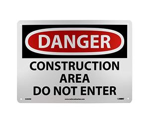 NMC D490RB OSHA Sign, Legend "DANGER - CONSTRUCTION AREA DO NOT ENTER", 14" Length x 10" Height, Rigid Plastic, Red/Black on White