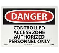 NMC D662AB OSHA Sign, Legend "DANGER - CONTROLLED ACCESS ZONE AUTHORIZED PERSONNEL ONLY", 14" Length x 10" Height, Aluminum, Black on White