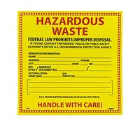 NMC HW1 Hazardous Waste - Federal Law PROHIBITS Improper Disposal Label - [Pack of 25] 6 in. Square PS Vinyl Hazardous Waste Label