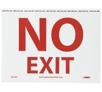 NMC M199P Fire Sign, Legend "NO EXIT", 10" Length x 7" Height, Pressure Sensitive Vinyl, Red on White