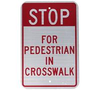 NMC TM167J Traffic Sign, Legend "STOP - FOR PEDESTRIAN IN CROSSWALK", 12" Length x 18" Height, Engineer Grade Prismatic Reflective Aluminum 0.080, Red On White