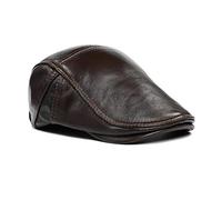 NMCNXSD Leather Cap Flat Cap For Men Autumn Winter Real Leather Male Beret Patchwork Black British Style Men's Cap(Coffee,XXL(59-60cm))