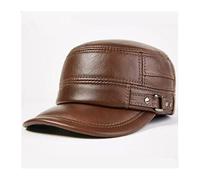NMCNXSD Leather Cap Genuine Leather Hat Men's Army Mili-tary Hats Adjustable Size New Middle-aged Men Cowhide Leather Flat Caps(Brown,58-60cm)