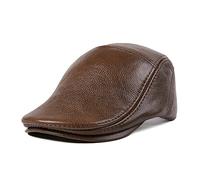 NMCNXSD Leather Cap Men Beret Flat Cap Irish Newsboy Cowskin Genuine Leather Autumn Winter Warm British Adjustable Ivy Male Hat(Brown)