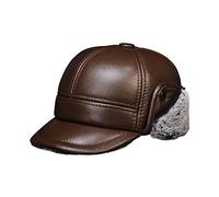 NMCNXSD Leather Cap Men's Real Cow Leather Baseball Cap Hat Brand Winter Warm Russian Genuine Leather Caps Hats With Faux Fu-r Inside(Brown,XXL)