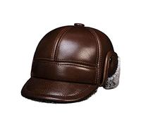 NMCNXSD Leather Cap Men's Real Cow Leather Baseball Cap Hat Brand Winter Warm Russian Genuine Leather Caps Hats With Faux Fu-r Inside(Brown with fullgrain,XXL)