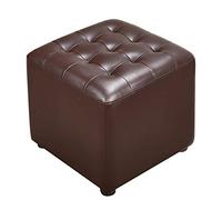 NMDCDH Leather Upholstered Cube Pouf Ottoman,pouffe Footstool Solid Wood Square Leather Living Room Coffee Table Small Bench-coffee Color 40x40x35cm(16x16x14inch)