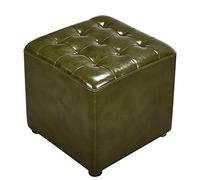 NMDCDH Leather Upholstered Cube Pouf Ottoman,pouffe Footstool Solid Wood Square Leather Living Room Coffee Table Small Bench-green 40x40x35cm(16x16x14inch)