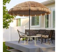 NMDCDH Parasol Folding Parasol Outdoor Beach Raffia Straw Umbrella Hawaiian Style Tilt Tiki Parasol For Garden Courtyard Pool Sunshade Protection, Easy To Store And Carry - 2.4M Large Umb