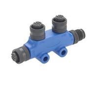 NMEA 2000 N2k T Connector Micro-C M12 Backbone Tee Splitter 2-Port MultiPort IP67 Waterproof Marine Boat Tee for Can Bus DeviceNet CANopen Sensor Actuator Networks (Blue)