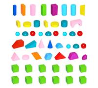 NMFLAB 52Pcs 3D Wooden Geometric Shapes Block Math Learning Toy Geometry Building Blocks Set for Toddler Preschool Classroom Children Building Hurdles