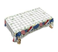 NMFLAB Retro Pattern Tablecloth in Red White Blue Color Great for Home and Commercial Decoration Fade Proof Celebratory Table Cotton