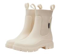 NMGHUTE Mud Boots, Elastic Women's Mid Tube Rain Boots That Increase Height And Anti Slip Outdoor Wearable Fishing Deck(Beige,37)