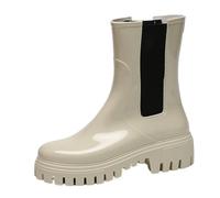 NMGHUTE Mud Boots, Women's Mid Tube Thick Soled High Top Rain Boots Waterproof And Non Slip Water Shoes Fishing Deck(Beige,38)
